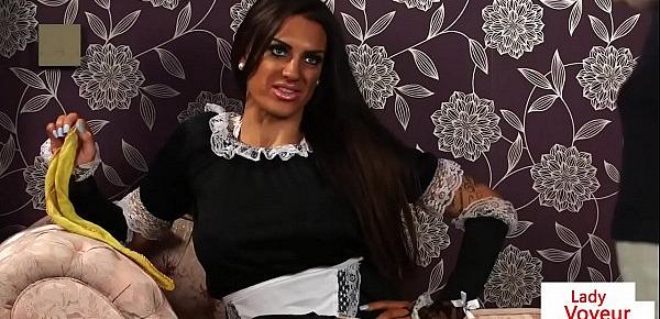  Lingeried UK maid instructs sub to jerkoff